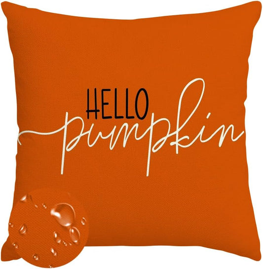 RABUSOFA Fall Pillow Covers - 18x18 Inch Waterproof Rust Hello Pumpkin Design | Autumn Harvest Decor