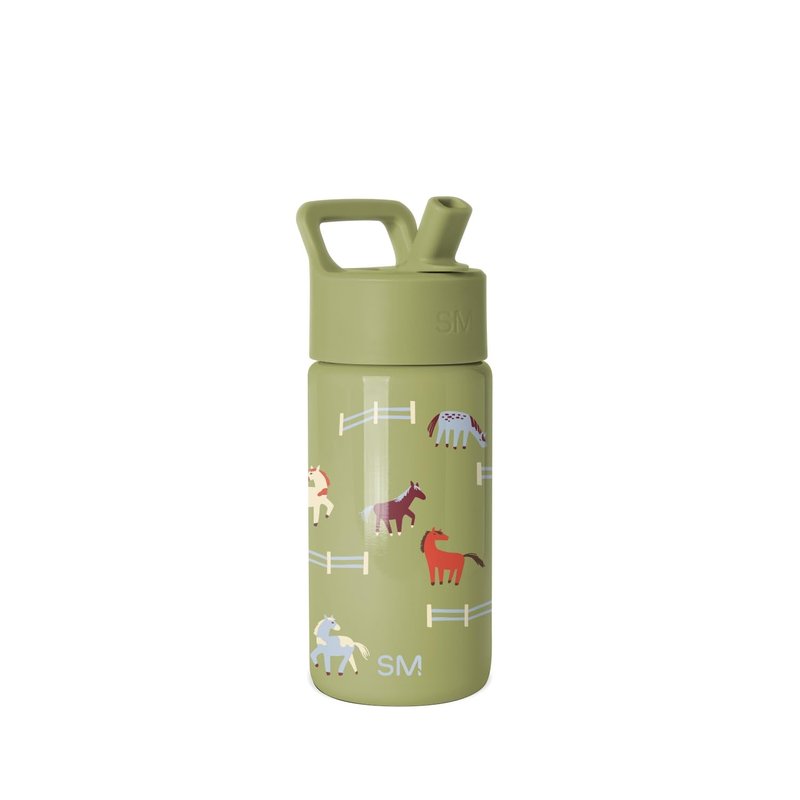 Simple Modern Kids Summit Water Bottle with Straw Lid | 14oz Stainless Steel Cup Insulated Tumbler for Toddlers, Girls, Boys, School | Horse Field