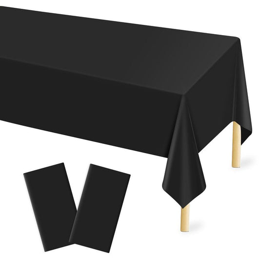 Mulbozy 2 Pcs Black Plastic Tablecloth for Rectangle Table, 54 × 108 inches Disposable Black Party Table Covers for Birthday, Wedding, Baby Shower, Holdiay Party Decoration
