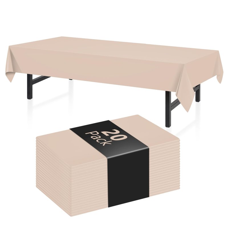 Xnluothsk 20 Pack Beige Rectangle Plastic Tablecloth, 54"x 108" Disposable Table Cloth Party Table Cover, Plastic Table Cloth for Birthday Wedding Party