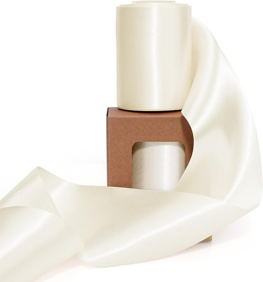 LaRibbons Ivory Satin Ribbon - 3 Inch x 10 Yards | Double-Faced for Bouquets, Gifts & Crafts