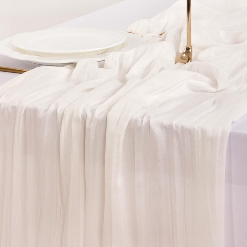 Socomi Ivory White Cheesecloth Table Runner Summer Boho Rustic Gauze 120 inch 10FT Cheese Cloth Sheer Runner for Wedding Party Baby Shower Birthday Home Decor Holiday Decorations