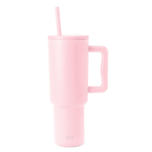 Simple Modern 40 oz Trek Tumbler with Handle and Straw Lid | Cup Holder Friendly Insulated Stainless Steel Travel Mug | Blush