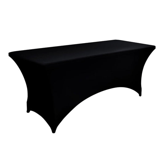ZarzaaSik 2-Pack 6ft Black Spandex Table Covers for Rectangle Standard Folding Tables - Wrinkle Resistant Stretch Tablecloths - Ultimate Fitted Table Protector for Parties, Trade Shows, Banquet