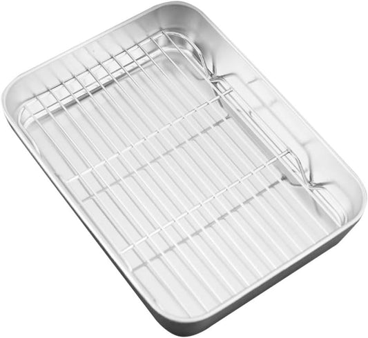 LALAFINA Nonstick Deep Baking Sheet with Wire Cooling Rack - 9.05" x 6.69" x 1.96" for Cooking & Grilling