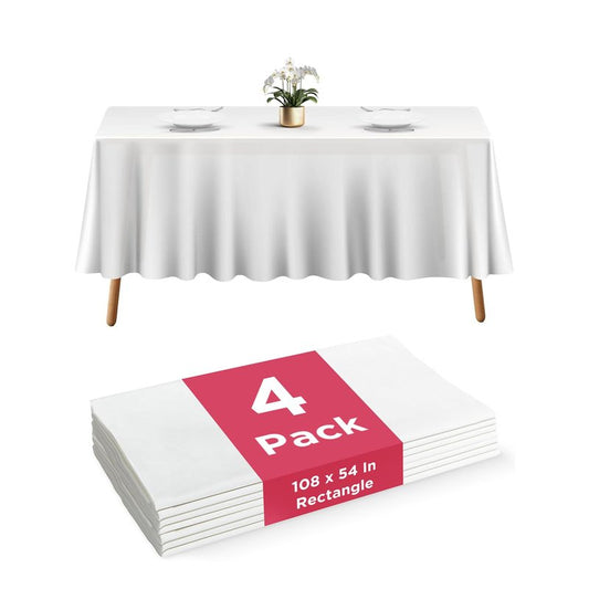 Prestee 4 Pack Gold and Black Table Cloth Rectangle Table Covers 54 x 108 Inches - Plastic Table Cloth Disposable for Parties, Dining and Events - Black Tablecloths for Weddings and Celebrations
