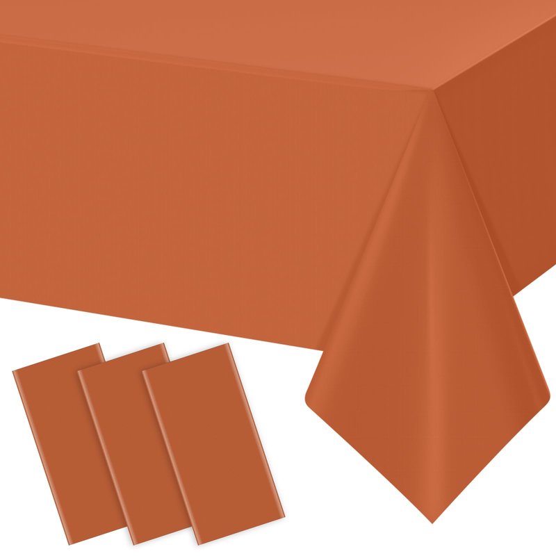 YIDAKO 3Pcs Orange Tablecloths for Rectangle Tables,Disposable Plastic Table Cloth,Waterproof Table Cover for Fall Thanksgiving Harvest Birthdays Weddings Party Decorations,54 x 108 Inch