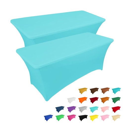 IVAPUPU 2 Pack 4FT Table Cloth for Rectangular Fitted Events Stretch Blue Mist Table Covers Washable Cover Spandex Tablecloth Protector for Party, Wedding, Cocktail, Banquet, Festival