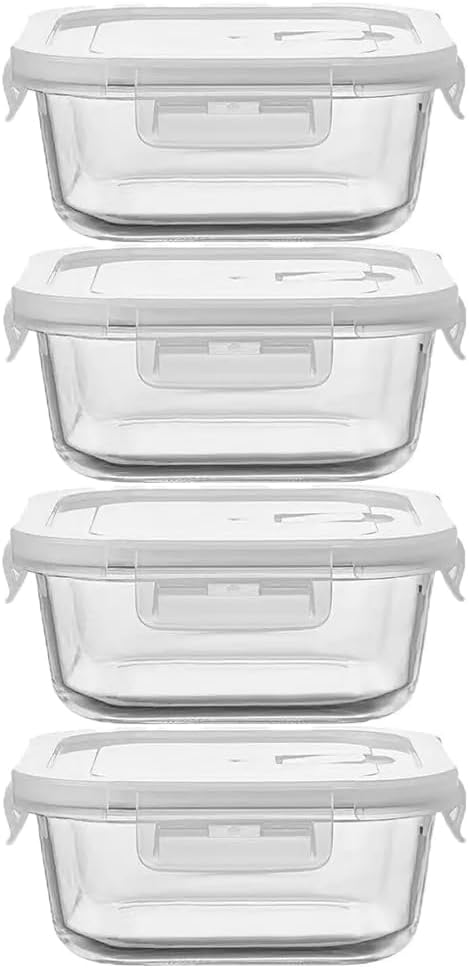 Skiennix 16oz Square Glass Meal Prep Containers - BPA-Free, Heat-Resistant, Microwave & Dishwasher Safe | 4 Pack
