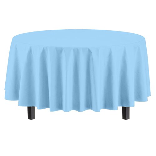 Exquisite Party Solids 6-Pack Premium Plastic Tablecloth 84in. Round Plastic Table Cover - Light Blue