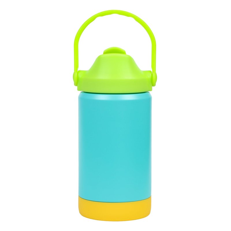 Re-Play 12 oz Water Bottle for Kids - Vacuum-Insulated Stainless Steel Tumbler with Flip-Straw, Silicone Base and Handle - Spill and Leak-Proof Design, Dishwasher and Freezer Safe, Aqua Assorted