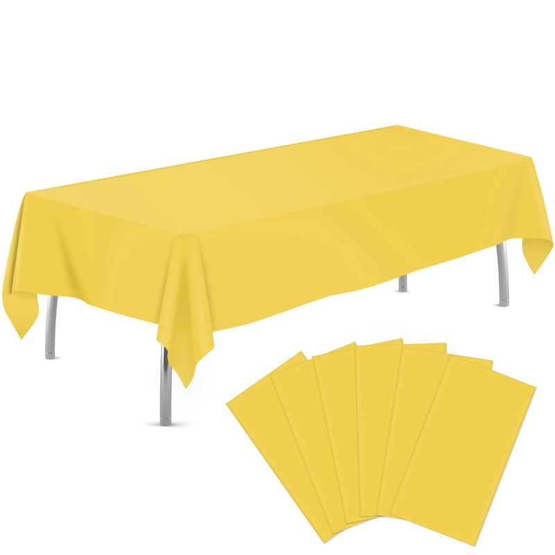 tujol Yellow 6 Pack Plastic Table Cloth 54" x 108", Disposable Tablecloths Rectangle Table Cover, Plastic Tablecloths for Parties