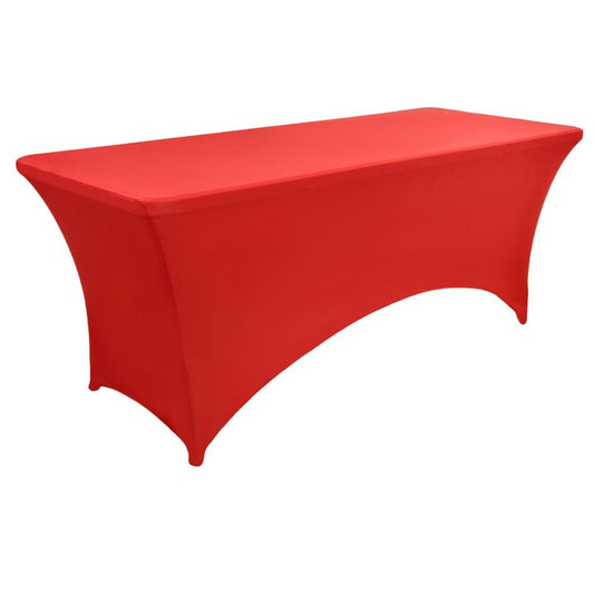 ZarzaaSik 6-Pack 6ft Red Spandex Table Covers for Rectangle Standard Folding Tables - Wrinkle Resistant Stretch Tablecloths - Ultimate Fitted Table Protector for Parties, Trade Shows, Wedding