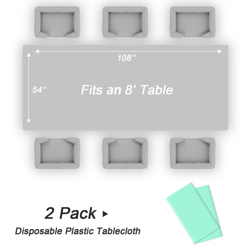 QIKSION Fresh Mint Plastic Table Cloth Disposable 2 Pack, 54 x 108 Inch Tablecloths for Party, Birthday, Rectangle Table Cover