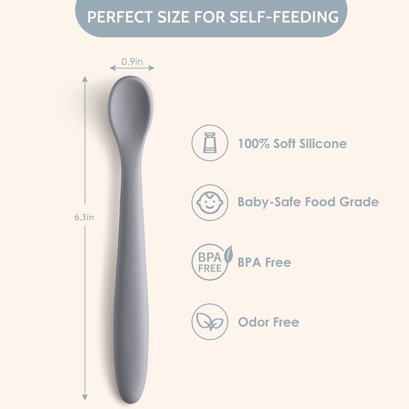 Silicone Baby Feeding Spoons, First Stage Baby Infant Spoons, Soft-Tip Easy on Gums I Training Spoon Self Feeding, Dishwasher & Boil-proof, 6 Pack