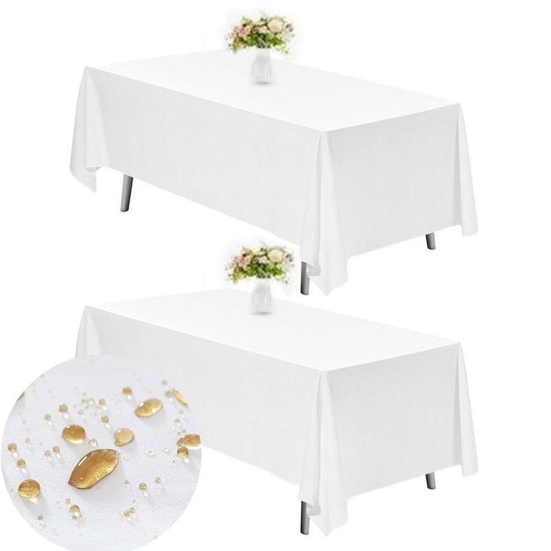 TWINPRET Rectangle Tablecloth 60 x 102 Inch, White Waterproof Washable Polyester Table Cloth - Stain & Oil Resistant Rectangular Table Cover for Banquet & Party (Fits 6 Foot Tables) [2 Pack]