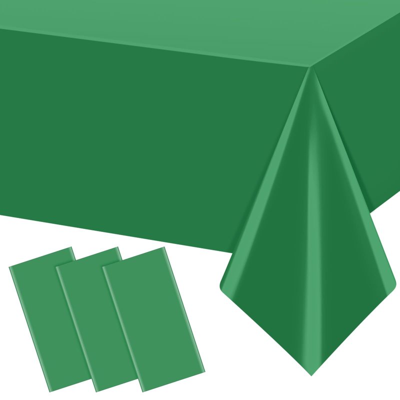 YIDAKO 3Pcs Green Tablecloths for Rectangle Tables,Disposable Plastic Table Cloth,Waterproof Green Table Cover for Graduation Birthdays Weddings Anniversary Party Decorations,54 x 108 Inch