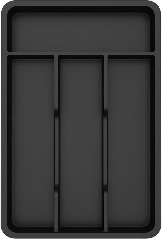 Lifewit Silverware Drawer Organizer Tray, Plastic Cutlery Storage for Kitchen, Flatware and Utensil Holder Divider for Spoons Forks Knives Tableware, 7.8 x 12.4", 4 Slots, Black
