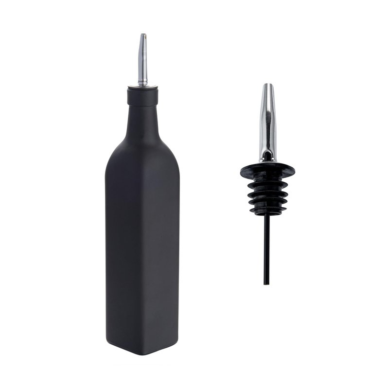 Restaurantware RW Base 16.9 Ounce Olive Oil Dispenser 1 Kitchen Oil Dispenser Bottle - With Stainless Steel Pourer Non-Leaking Black Glass Olive Oil Pourer For Cooking Or Salad Dressings