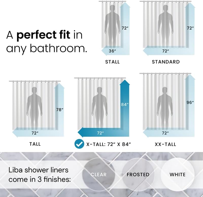 LiBa Waterproof Shower Curtain - Premium Non-Toxic PEVA with Rust-Proof Grommets | Heavy Duty White 72x84