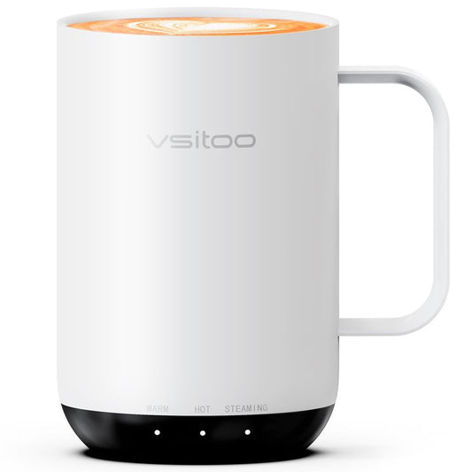 VSITOO S3 Ultra 20oz Smart Self Heating Coffee Mug,Heated Coffee Mug With Auto-Sensing AI Heats Drinks To 120-150°F Hands-Free.Perfect for Home/Office,Ideal Gift fo Men/Women，White