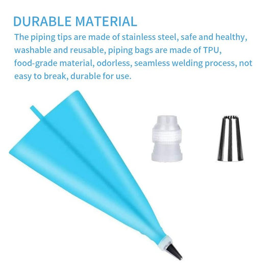 27-Piece Cake Decorating Kit with 24 Stainless Steel Nozzles, Reusable Silicone Bag, Coupler & Tie - Icing Bags and Tips Set for Cupcakes, Cookies & Baking
