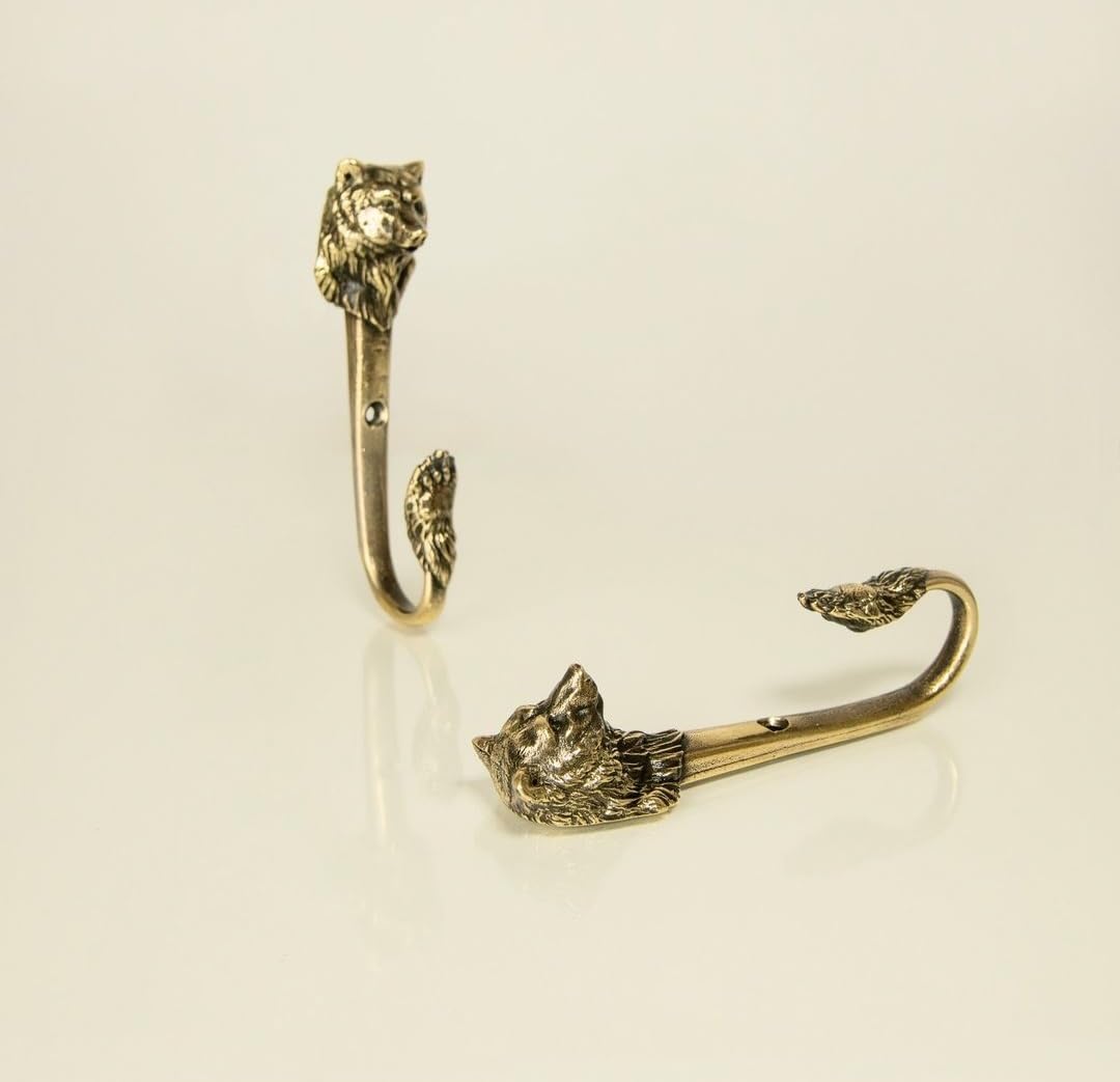 TUTURA LUTSS Bear (Paw) Decorative Hanging Brass Metal Wall Hook. Handmade. for Living Room Bathroom Badroom Kids Room. Rack Hangers. Home Interior Design