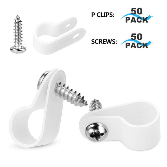 LOKMAN 50 Pack 1/2 Inch Rope Light P-Style Mounting Clips with Compatible Stainless Steel Pan Head Phillips Screws White