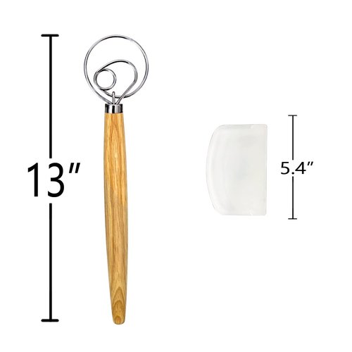 Danish Dough Whisk, Sourdough Tools For Bread Mixer, Dutch Style Bread Whisk For Sourdough Cooking Kitchen with Stainless Steel Danish Sourdough Whisks Bread Mixer 13" and Dough Scraper