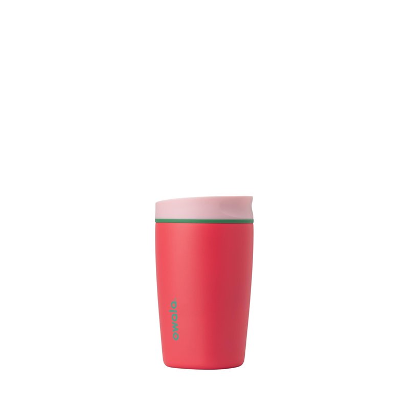 Owala SmoothSip Slider Insulated Stainless Steel Coffee Tumbler, Reusable Iced Coffee Cup, Hot Coffee Travel Mug, BPA Free 12 oz, Pink/Red (Strawberry Fields)