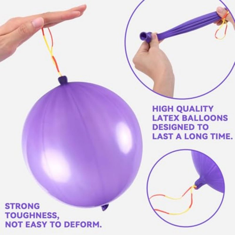 Punch Balloons 26Pcs, Colorful Punching Balloons Heavy Duty, Bounce Balloon with Rubber Band Handle for Ourdoor Games Birthday Party