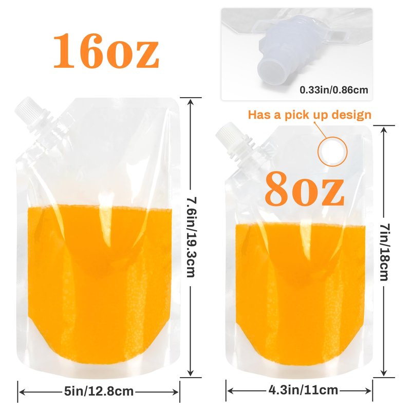 MAQIHAN Plastic Flask - Leak-Proof Drink Pouches, Reusable Plastic Hidden Flasks for Travel, Food-Grade Juice Pouches, Soft Flask for Cruise, Events, Concert, Sports (5pcs-16oz, 5pcs-8oz)