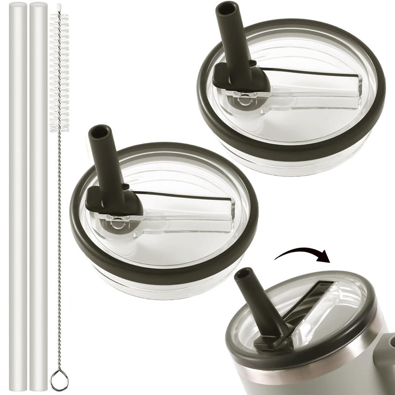 2 Pack 40 oz Tumbler Flip Straw Lid for HydroJug(Only) Leak Proof Lid Replacement, Spill Proof Splash Resistant Tumbler Lids (Black+Black)