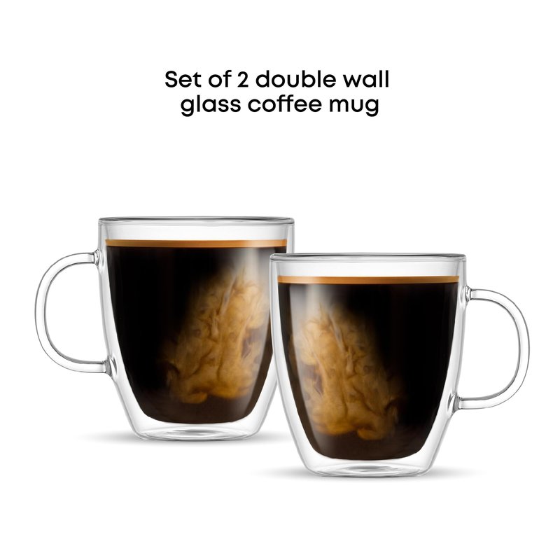 JoyJolt Savor Double Wall Insulated Glasses - Coffee Mugs (Set of 2) - 13.5-Ounces