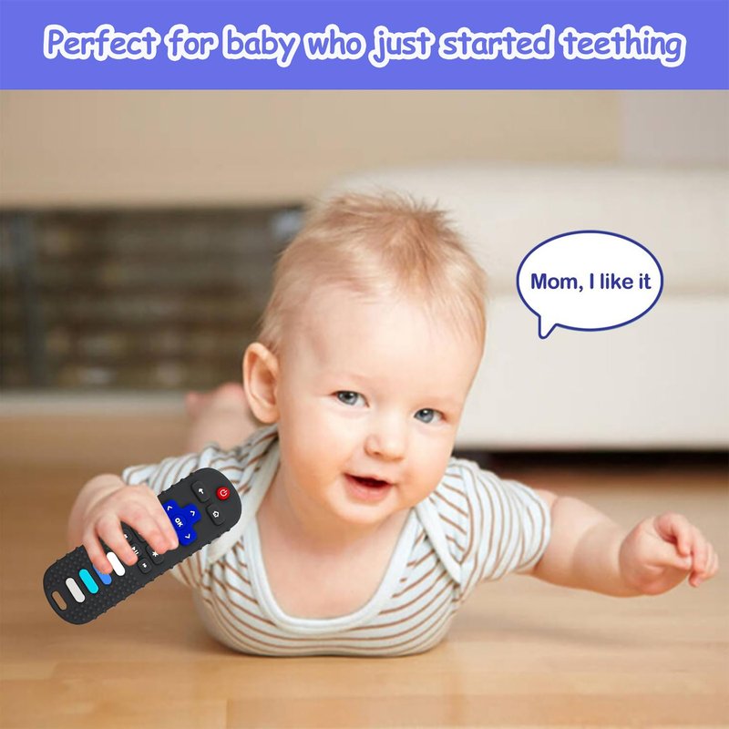 ROBBEAR Baby Teething Toys, Food Grade Silicone Teether for Babies 3 6 12 18 Months, TV Remote Shape Toddlers Chew Toys, Freezer BPA Free (Pink+Blue)