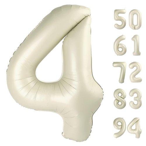 Cream 4 Balloon, Number Balloons 40 Inch, 4th Cream Party Decorations, Four Large Numbers for Party Decor, Number 4 Balloon