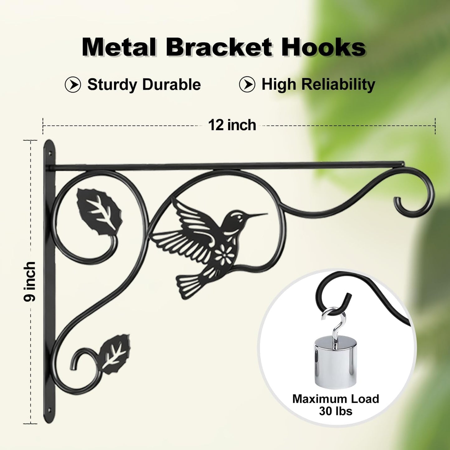 Skiennix Plant Hooks - Sturdy 12-Inch Metal Wall Hangers for Indoor/Outdoor Decor | Black