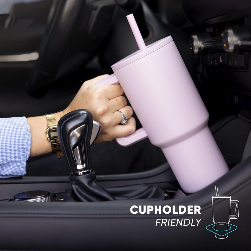 Simple Modern 40 oz Trek Tumbler with Handle and Straw Lid | Cup Holder Friendly Insulated Stainless Steel Travel Mug | Mango