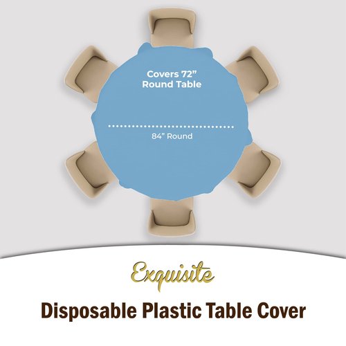 Exquisite Party Solids 6-Pack Premium Plastic Tablecloth 84in. Round Plastic Table Cover - Light Blue