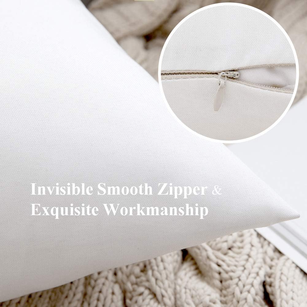 MIULEE Decorative Outdoor Throw Pillow Covers - Waterproof Faux Linen Cushion Cases | 24x24 Inch White (Pack of 2)