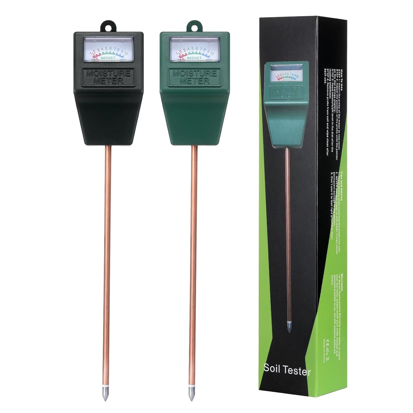 Skiennix Soil Moisture Meter - Accurate Plant Water Tester for Indoor & Outdoor Use | 2-Pack (Black & Green)
