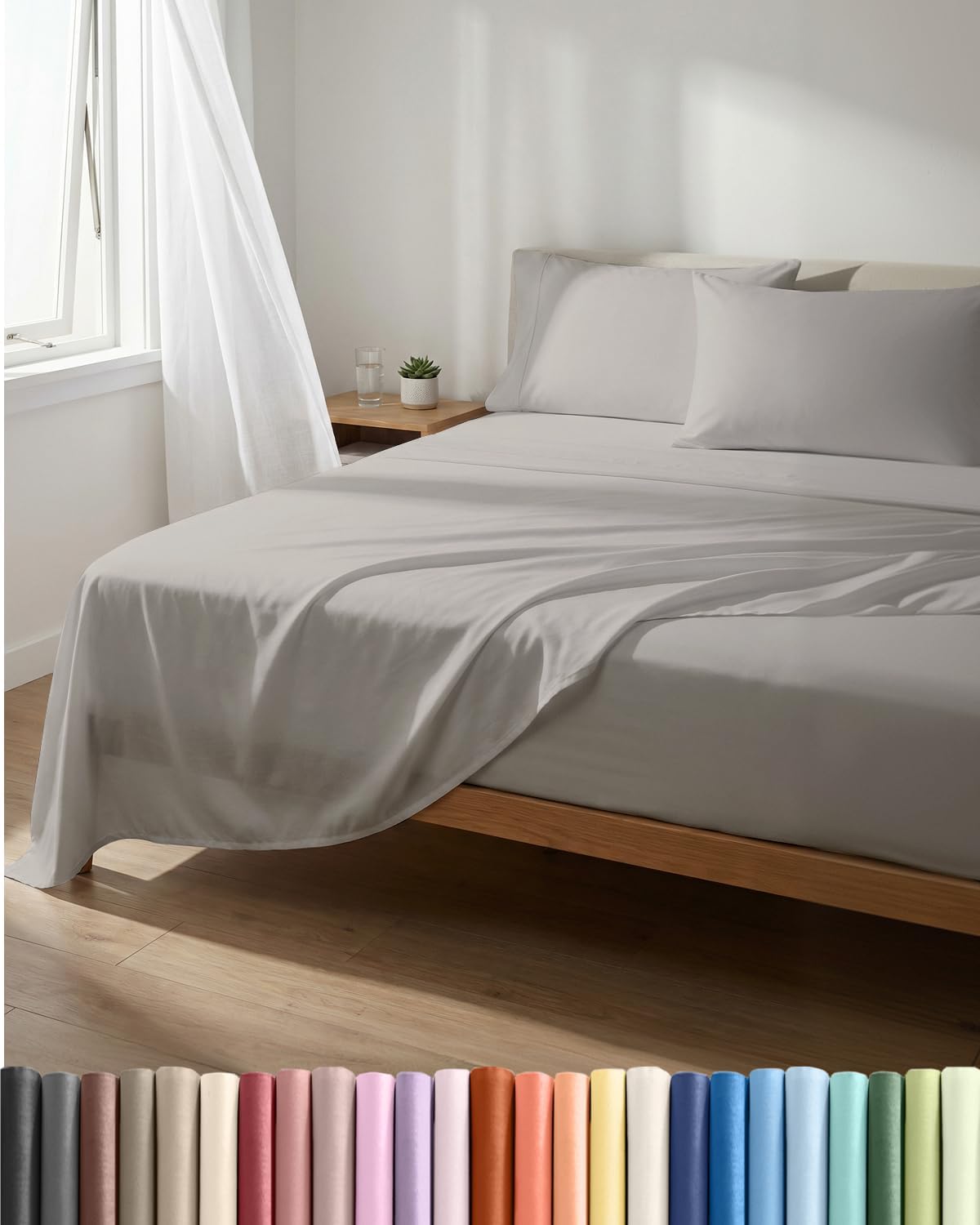 Lightweight Bed Sheet Set by [Brand Name] | Full Size Cooling Sheets for Hot Sleepers | Breathable Bedding with Deep Pockets - Light Grey