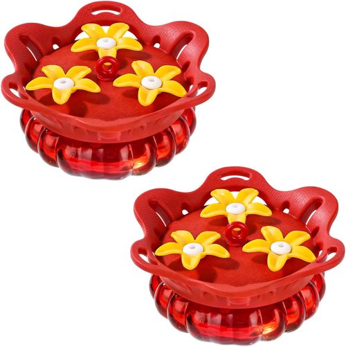 Fchstaer Glass Hummingbird Feeders - Set of 2 with Bee Guard Ports | 3.4oz Red Outdoor Decor