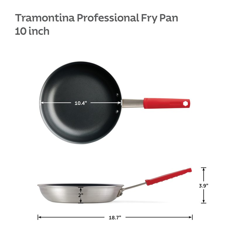 Tramontina Professional 10-Inch Non Stick Frying Pan, Heavy-Gauge Aluminum Skillet with Reinforced Nonstick Coating, Red Handle, Dishwasher and Oven Safe
