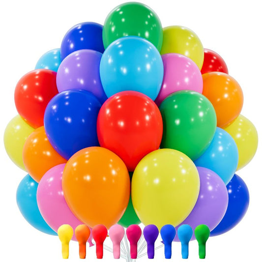 PartyWoo Assorted Colors Rainbow Balloons 101pcs 12 Inch Multicolor Colorful Primary Color Balloon for Graduation Baby Shower Unicorn Fiesta Flower Spring Rainbow Theme Birthday Party Decorations