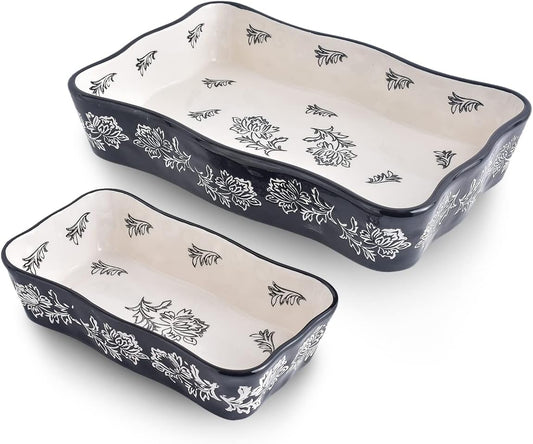 Wisenvoy Ceramic Baking Dish Set - 2-Piece Casserole Lasagna Pan Bakeware | Durable & Stylish