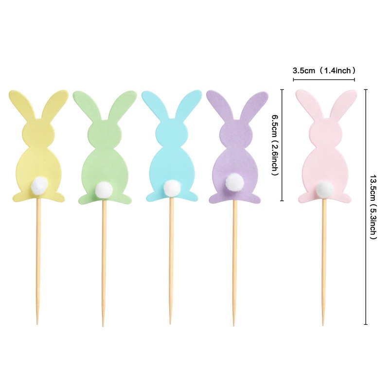 40 pcs Easter Cupcake topper Cute Bunny Cupcake Toppers Rabbit Easter Party Cake Topper Decorations, 40pcs (5 color bunny)
