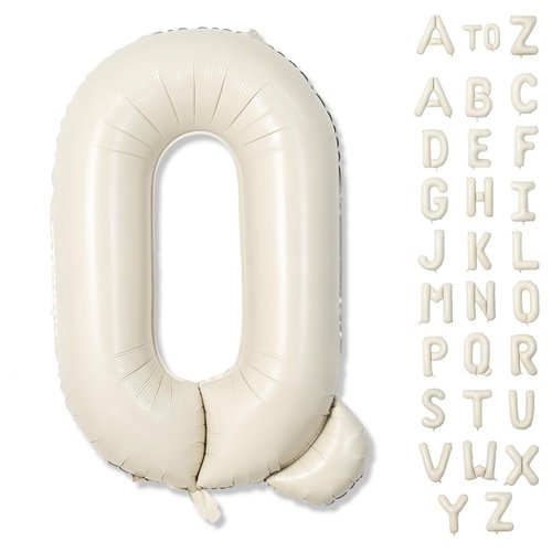 Cream Q 40 Inch Alphabet Foil Name Balloon - Large Self Inflating Letter for Girls Birthday Party, Baby Shower Decoration - White Sand Mylar Helium Custom Beige