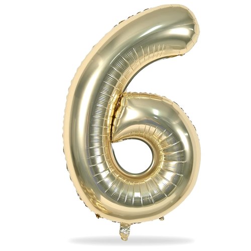 Champagne Gold Number 6 Balloon, 40In Large Foil Number Balloons Set 0-9 for Women, Self Inflating Light Gold Digital 6 Helium Balloon for Girls Boys 6th Birthday Anniversary Party Decoration Supplies
