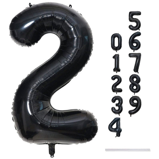 Black Foil Balloon Number 2, 40'' Giant Self Inflating Number Balloons Set 0-9, Large Number 2 Helium Balloon for Girls Boys 2nd Birthday Graduation Anniversary Halloween Party Decorations Supplies